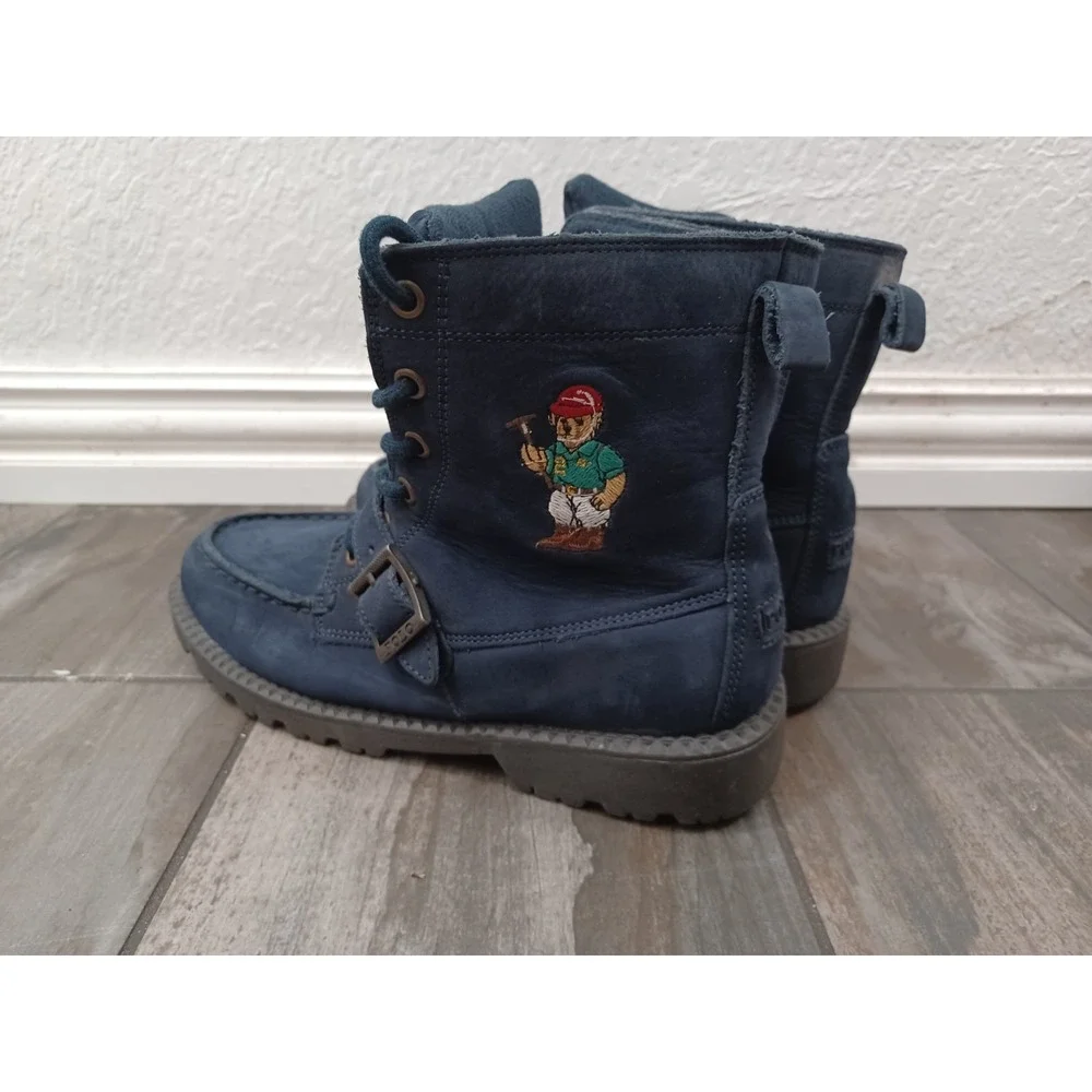 Polo Ralph Lauren Bear Boots Boys Size 4.5 Navy Blue Nubuck Leather Ranger